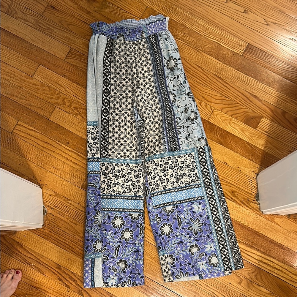 Johnny Was Blue and Black Wide Leg Patterned Pants New with tags